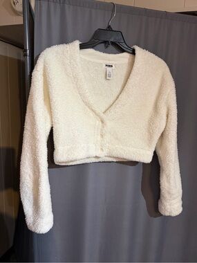 Victoria's Secret PINK Cream Plush Cropped V-Neck Cardigan